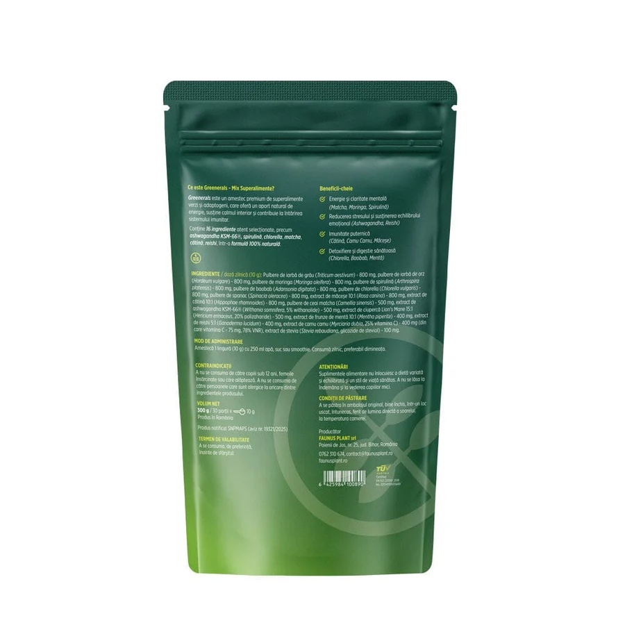 Greenerals - Amestec de superalimente naturale cu nutrienți esențiali pentru organism. Pudră 300g. Energie și vitalitate. Susține imunitatea și detoxifierea în mod natural cu un mix de verdețuri, superalimente și antioxidanți - 1 | YEO