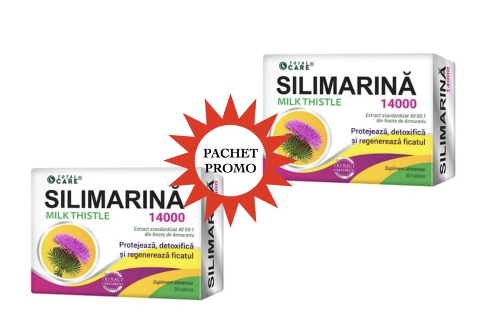 Pachet Silimarina 14000, protejeaza, detoxifica si regenereaza ficatul, Total Care, 30 + 30 cps, CosmoPharm