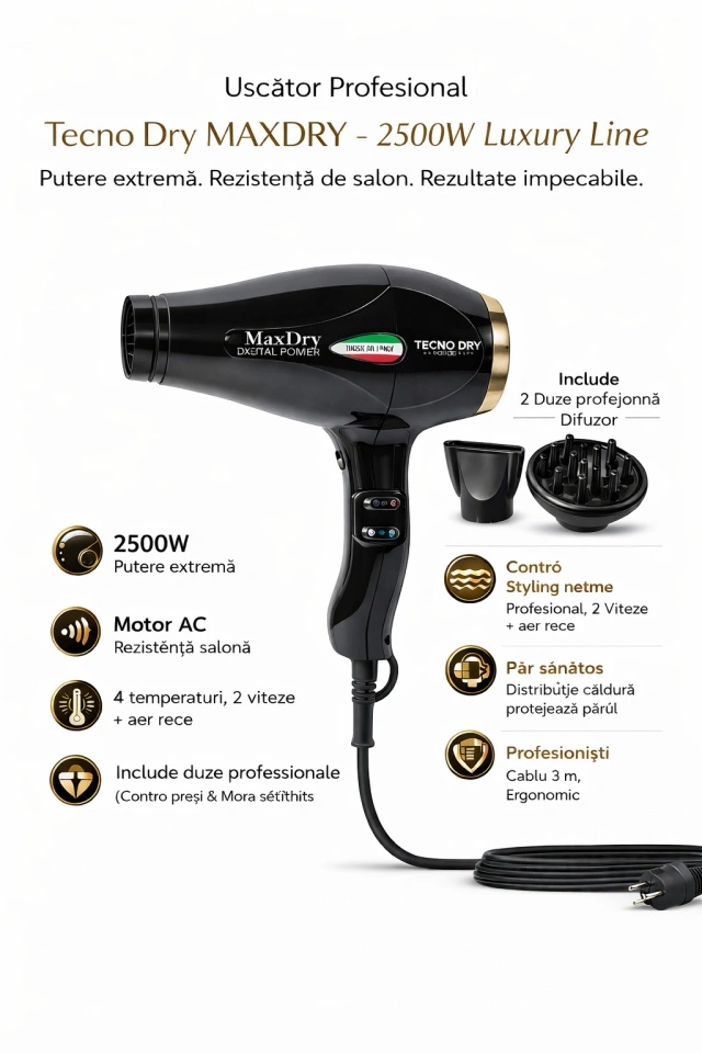 Uscător Profesional Tecno Dry MAXDRY – 2500W Luxury Line - Imagine 3