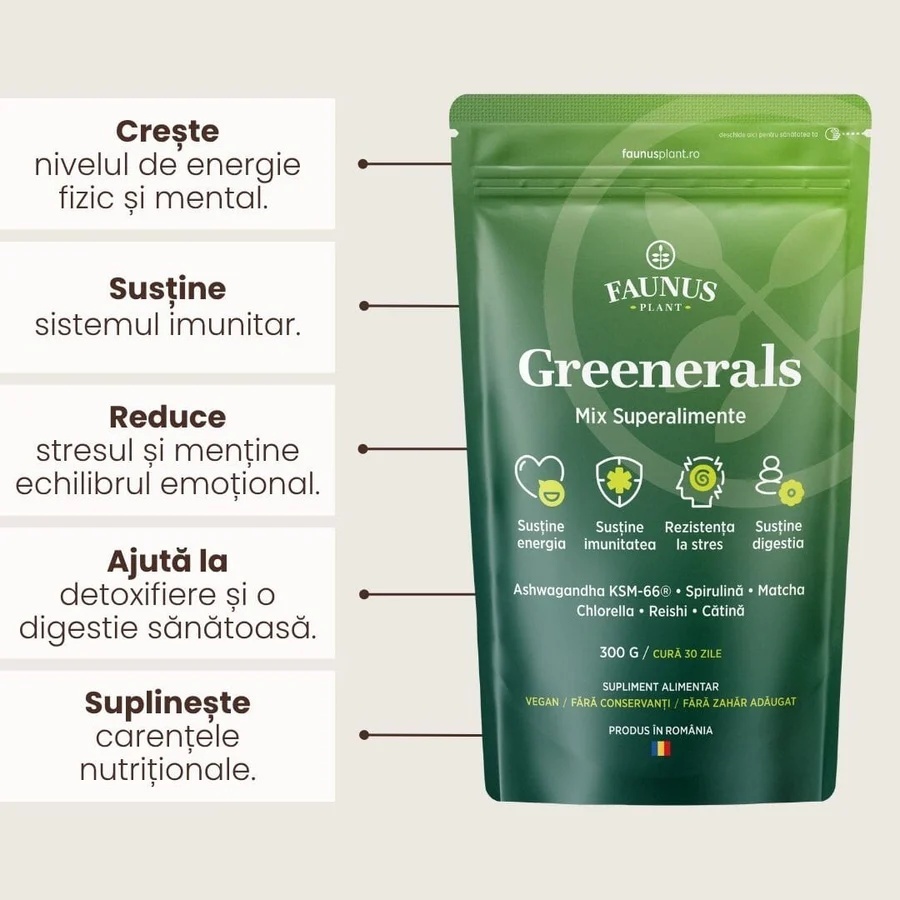 Greenerals - Amestec de superalimente naturale cu nutrienți esențiali pentru organism. Pudră 300g. Energie și vitalitate. Susține imunitatea și detoxifierea în mod natural cu un mix de verdețuri, superalimente și antioxidanți - 2 | YEO