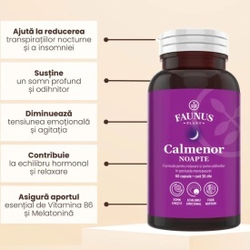 Calmenor Noapte – Formulă naturală cu plante, vitamine și melatonină pentru somn odihnitor și confort în menopauză. Flacon 60 capsule - Img 3