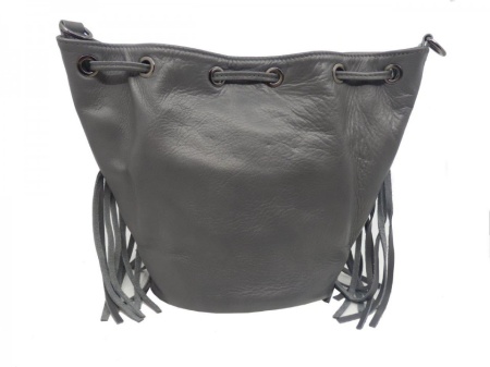 Geanta gri tip bucket din piele naturala Rosello - Img 3