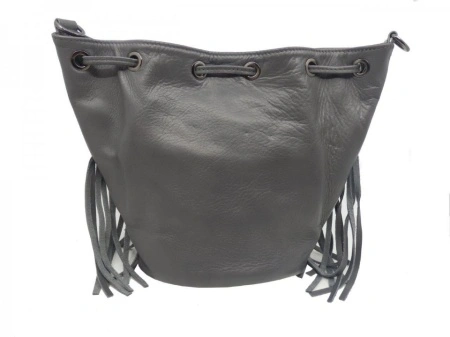 Geanta gri tip bucket din piele naturala Rosello - Img 3