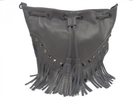 Geanta gri tip bucket din piele naturala Rosello