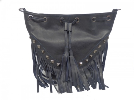 Geanta bleumarin tip bucket din piele naturala Rosello