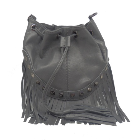 Geanta gri tip bucket din piele naturala Rosello - Img 6