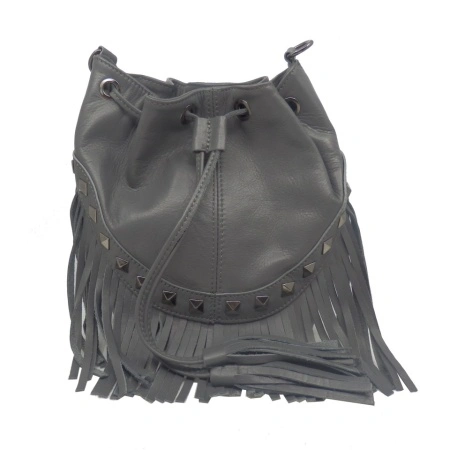 Geanta gri tip bucket din piele naturala Rosello - Img 6
