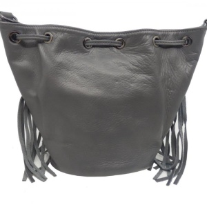 Geanta gri tip bucket din piele naturala Rosello - Img 3