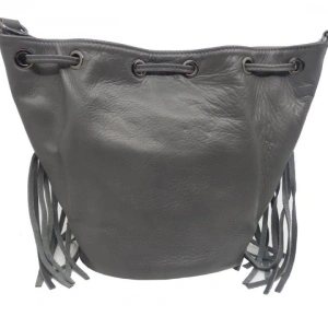 Geanta gri tip bucket din piele naturala Rosello - Img 3