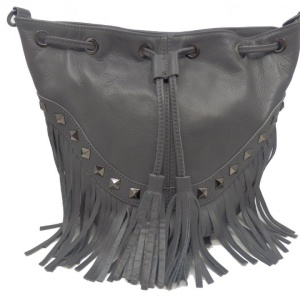 Geanta gri tip bucket din piele naturala Rosello