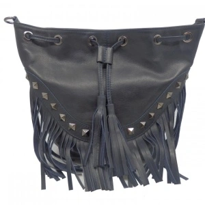 Geanta bleumarin tip bucket din piele naturala Rosello