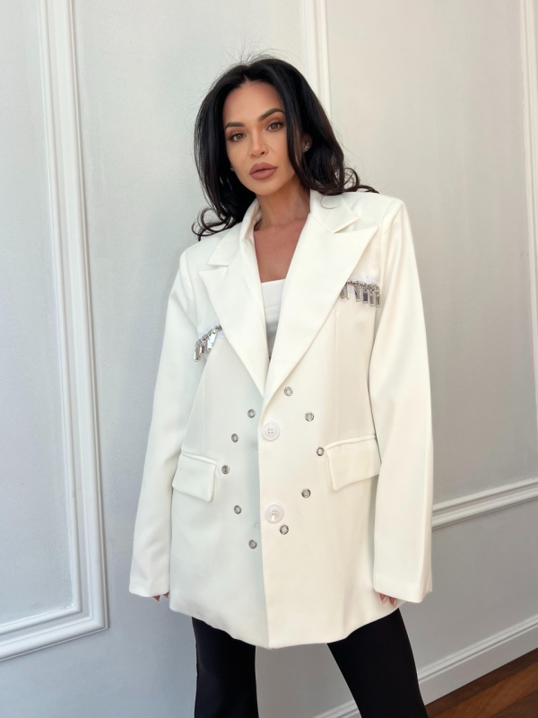 Sacou tip oversize cu accesorii RUBY alb