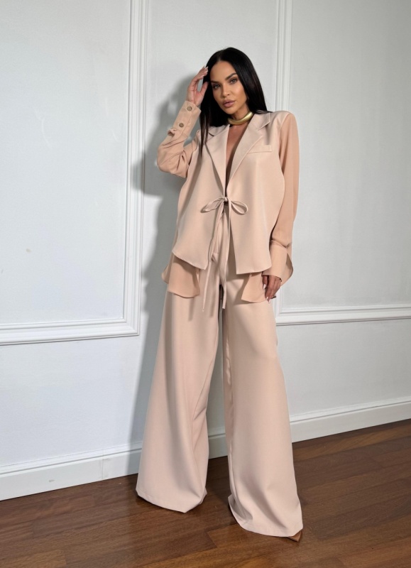 Compleu lung, 2 piese, cămașă și pantaloni tip oversize SUNSHINE FLOW bej