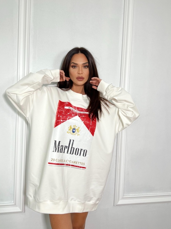 Hanorac MARLBORO tip oversize alb