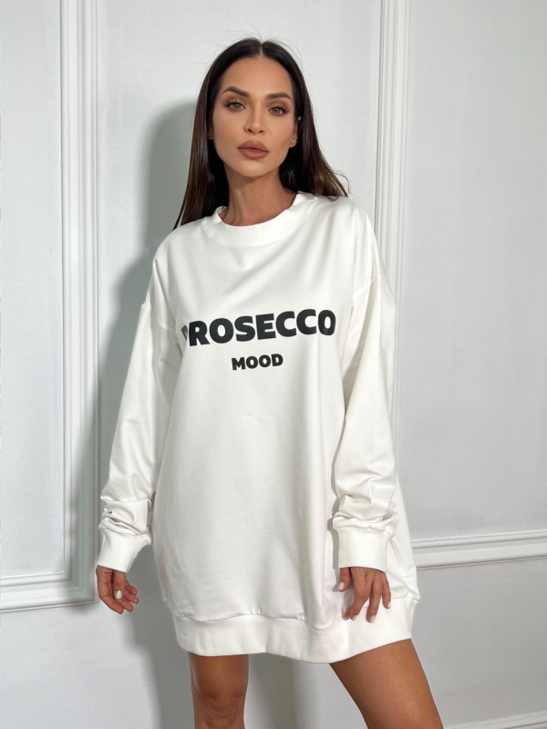 Hanorac PROSECCO MOOD tip oversize alb
