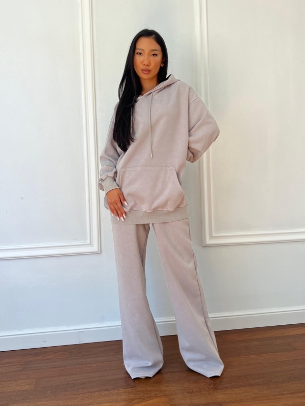 Compleu lung, 2 piese, bluză și pantaloni tip oversize ALEXIS gri - Img 1