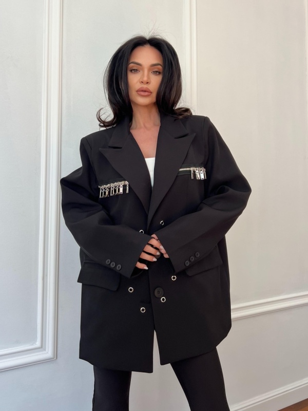 Sacou tip oversize cu accesorii RUBY negru