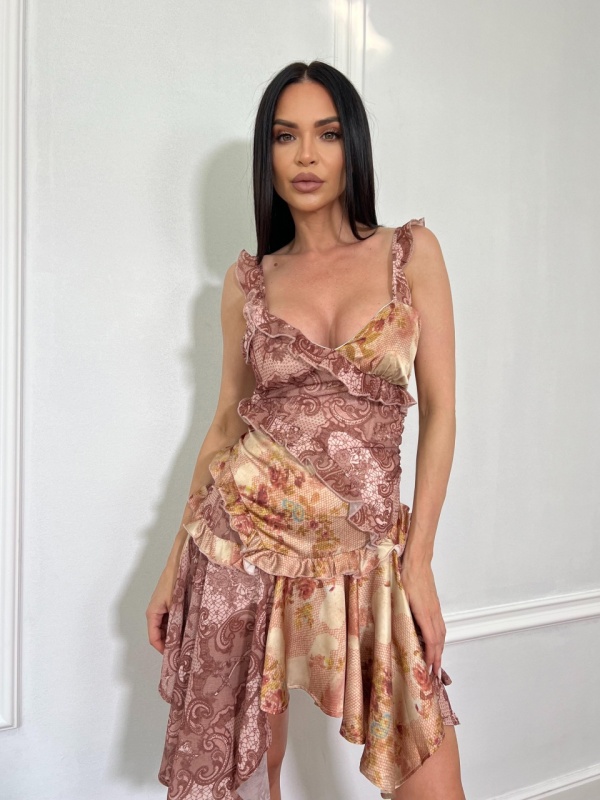Rochie scurta, cu model GAIA roz-camel