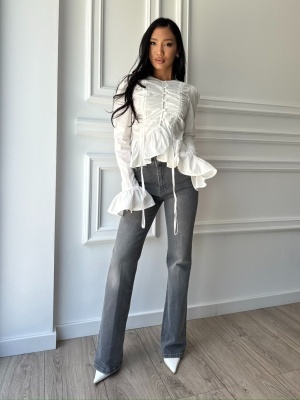 Blugi KELSEY, gri, cu talie înaltă și croială evazată, model modern și feminin - Img 3