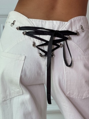 Blugi ROXIE, cu șiret decorativ la spate și croială wide leg - Img 4