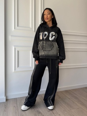 Bluză LEILA, tip oversized, cu aplicație din paiete și buzunar tip denim - Img 2