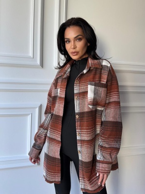 Cămașă casual ELISSA, cu mâneci lungi, ușor oversized gri-burgundy
