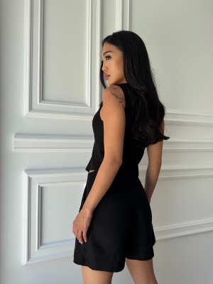 Compleu ELLERY KISS din in, negru, două piese, vestă și pantaloni - Img 4