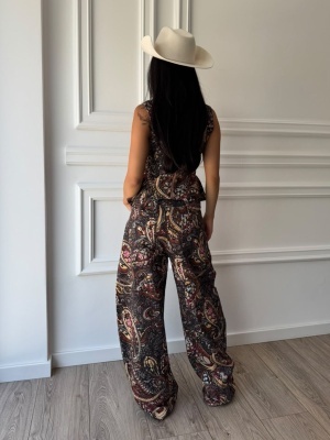 Compleu ISABELLA, cu imprimeu paisley, top cambrat și pantaloni palazzo cu croială elegantă - Img 2