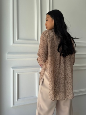 Compleu lung, 2 piese, cămașă și pantaloni tip oversize AURORA FLOW bej - Img 6
