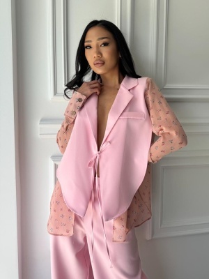 Compleu lung, 2 piese, cămașă și pantaloni tip oversize ROSE BLOOM roz - Img 3