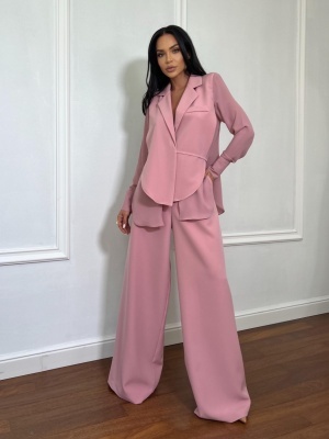 Compleu lung, 2 piese, cămașă și pantaloni tip oversize SUNSHINE FLOW roz - Img 1