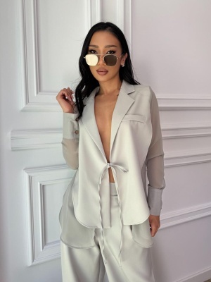 Compleu lung, 2 piese, cămașă și pantaloni tip oversize SUNSHINE FLOW gri - Img 4