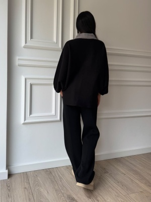 Compleu PATRICIA din două piese, negru, cu cardigan cu mâneci ample și pantaloni lungi - Img 2