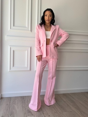 Compleu roz VIVIAN, din bumbac premium, sacou elegant și pantaloni evazați