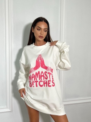 Hanorac NAMASTE tip oversize alb