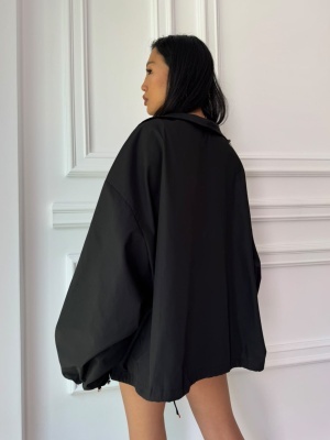 Jachetă de vară IBIZA, neagră, tip oversized, cu fermoar și mâneci ample - Img 2