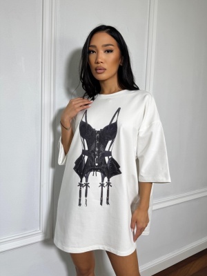 Tricou cu imprimeu ZOYA, tip oversized alb