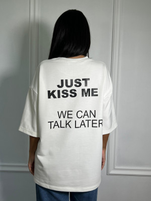 Tricou Just Kiss oversize Alb