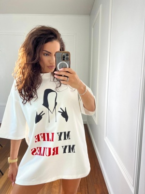 Tricou MYLIFE MYRULES oversize alb