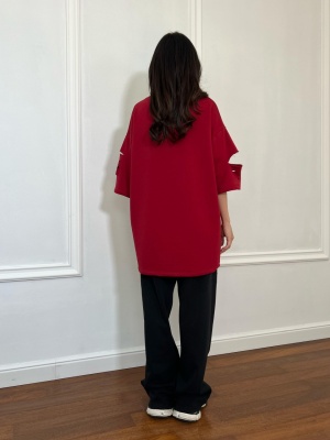 Tricou tip oversize JULIA roșu - Img 2
