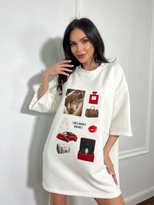 Tricou tip oversize MONEY MAGNET alb