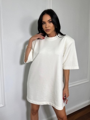 Tricou tip rochie, cu umeri structurați EIRINI alb