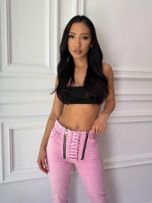Blugi skinny KASSIANA roz, talie înaltă, tiv decupat și vibe urban modern - Img 2