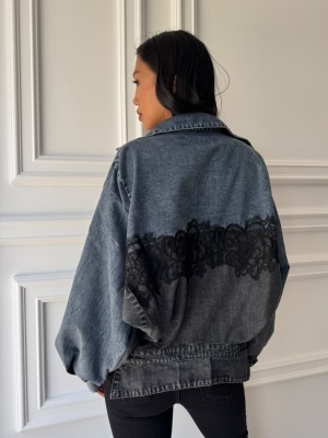 Cămașă ADDA din denim, cu aplicații din dantelă, croială oversized și design reversibil - Img 3