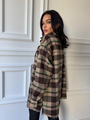 Cămașă casual Amelia, cu mâneci lungi, ușor oversized verde-maro - Img 2