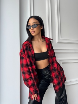 Cămașă casual CARINE, cu mâneci lungi, oversized rosu-negru - Img 2