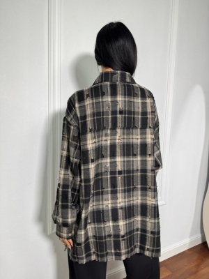 Cămașă casual CASSIE, cu mâneci lungi, tip oversized negru-gri - Img 2