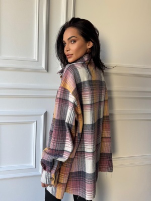 Cămașă casual MILLY, cu mâneci lungi, ușor oversized roz-portocaliu - Img 2