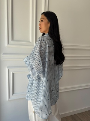 Cămașă GISELE, bleu, cu imprimeu multicolor și croială oversized - Img 2