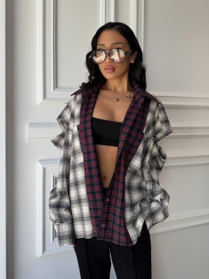 Cămașă în carouri tip oversize KELLY gri